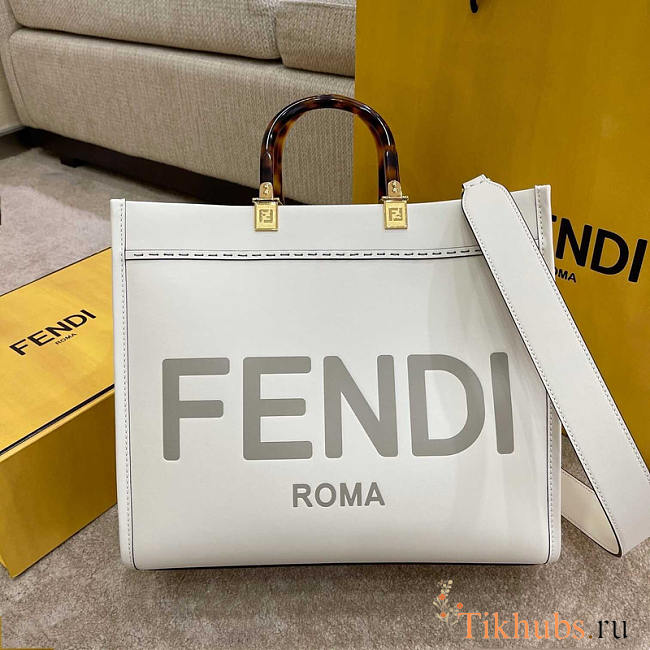 Fendi Sunshine Medium White Leather Shopper 35x17x31cm - 1