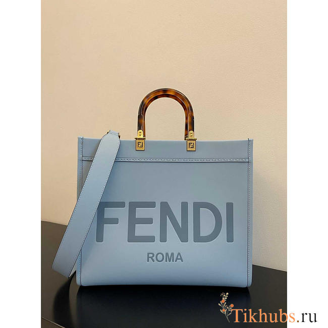 Fendi Sunshine Medium Blue Leather Shopper 35x17x31cm - 1