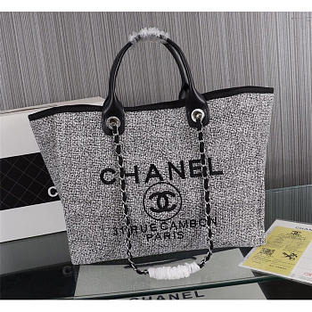 Chanel Deauville Tote Woven Large Charcoal Black 38x29x17cm