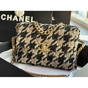 Chanel 19 Tweed Quilted Large Flap Beige And Black 30cm - 1