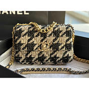Chanel 19 Flap Bag Quilted Tweed Medium Beige And Black 26cm - 1