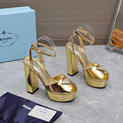 Prada Metallic Leather Platform Sandals Heels Gold - 1