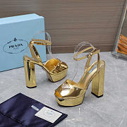 Prada Metallic Leather Platform Sandals Heels Gold - 4