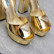 Prada Metallic Leather Platform Sandals Heels Gold - 2
