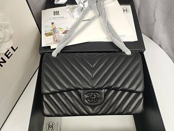 Chanel Medium Flap Bag Chevron Lambskin Black Hardware 25cm