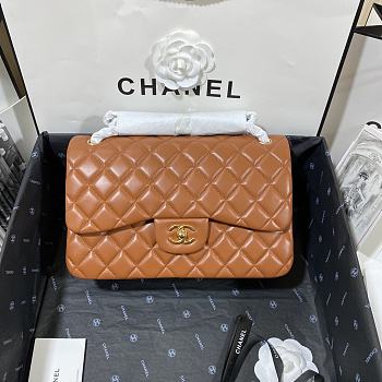 Chanel Flap Bag Lambskin Brown Gold 30cm