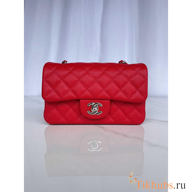 Chanel Red Caviar Silver Rectangular Flap Bag 20cm - 1