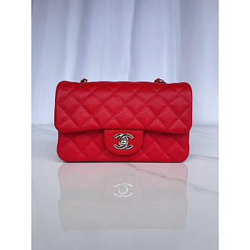 Chanel Red Caviar Silver Rectangular Flap Bag 20cm