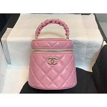 Chanel Mini Top Handle Vanity Case Pink Shiny Lambskin Gold Hardware 13.5x13.5x11.5cm