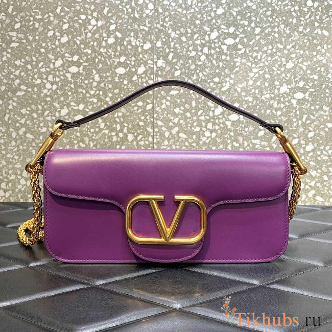 Valentino Garavani VLogo Leather Shoulder Bag Purple 27x13x6cm - 1