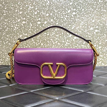 Valentino Garavani VLogo Leather Shoulder Bag Purple 27x13x6cm