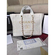 Chanel Deauville Chain Bag Cream White Women Tweed Tote 39x20x30cm - 1