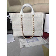 Chanel Deauville Chain Bag Cream White Women Tweed Tote 39x20x30cm - 4