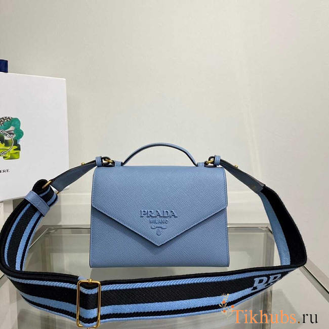 Prada Monochrome Saffiano Leather Bag Blue 21x14x6.5cm - 1