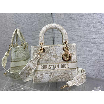 Dior Medium Lady D-lite Jardin D’Hiver Embroidery with Gold-Tone 24 x 20 x 11 cm