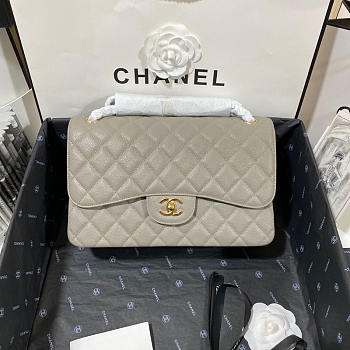 Chanel Flap Bag Jumbo Caviar Gray Gold 30cm