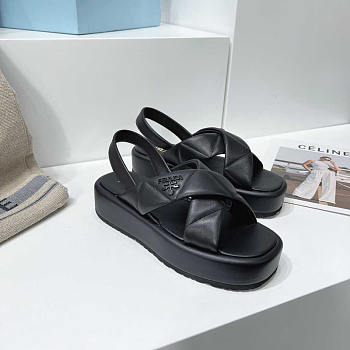 Prada Quilted Nappa Leather Flatform Sandals Black