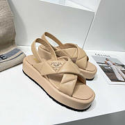 Prada Quilted Nappa Leather Flatform Sandals Beige - 4