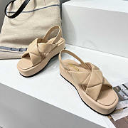 Prada Quilted Nappa Leather Flatform Sandals Beige - 5
