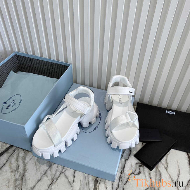 Prada Sporty Woven Nylon Tape Sandals White - 1