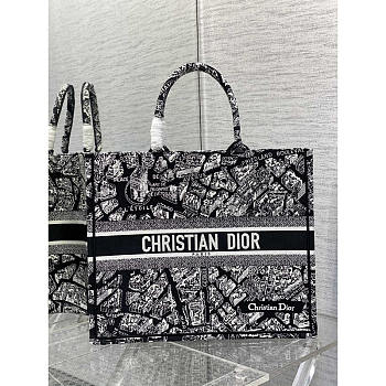 Dior Book Tote Large Plan de Paris Embroidery Black 42x35x18.5cm