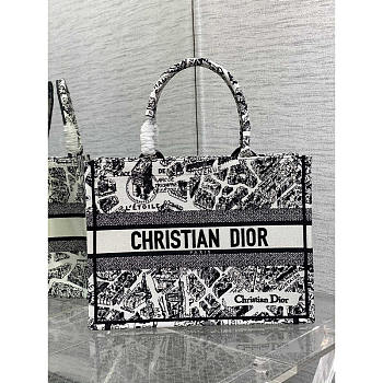 Dior Book Tote Medium Plan de Paris Embroidery White and Black 36 x 27.5 x 16.5 cm