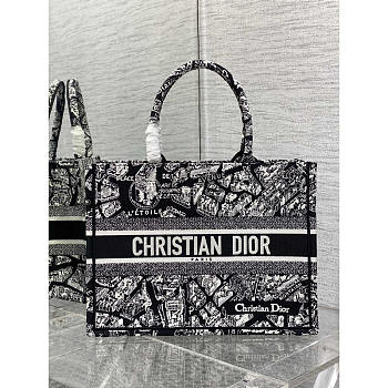 Dior Book Tote Medium Plan de Paris Embroidery Black 36 x 27.5 x 16.5 cm