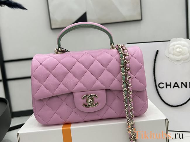 Chanel Mini Flap Bag With Top Handle Pink and Green 20x12x6cm - 1