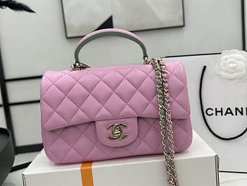 Chanel Mini Flap Bag With Top Handle Pink and Green 20x12x6cm