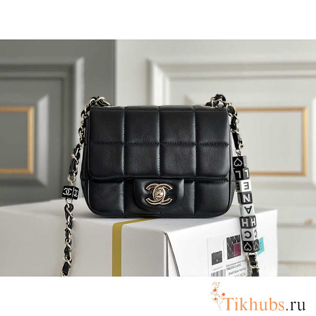 Chanel Monaco Mini Square Flap Bag Black Lambskin 16.5x13.x8cm - 1