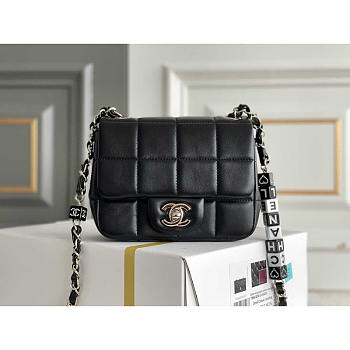 Chanel Monaco Mini Square Flap Bag Black Lambskin 16.5x13.x8cm