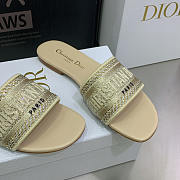 Dior Dway Slide Gold-Tone Cotton Embroidered Slides - 3