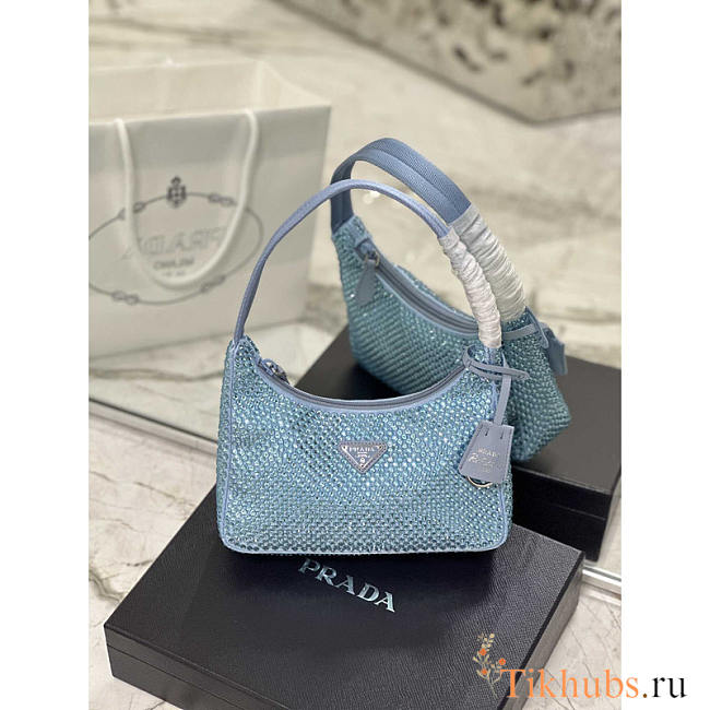 Prada Bag Blue Satin Crystal Mini Bag 23x13x5cm - 1