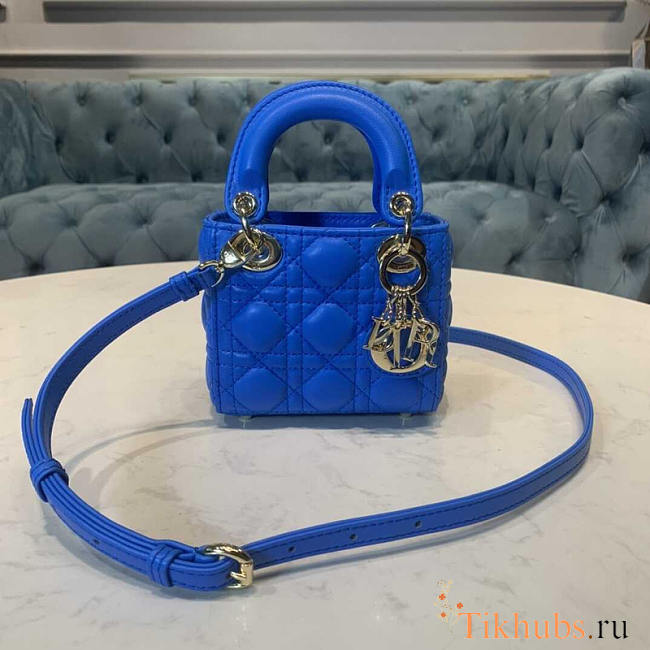 Dior Blue Cannage Quilted Leather Mini Lady 17cm - 1