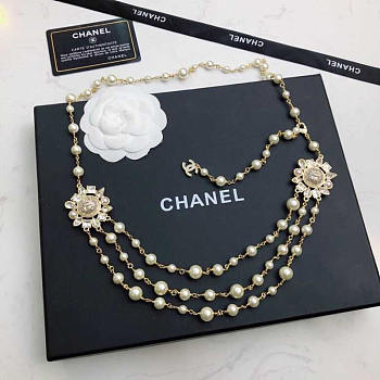 Chanel Long Necklace Gold Pearl