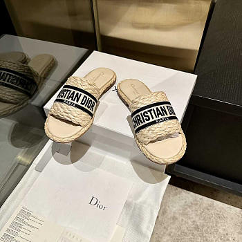 Dior Dway Slide Jute-Colored Embroidered Raffia and Cotton 
