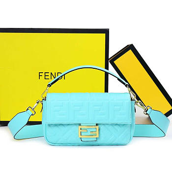 Fendi Baguette Turquoise Nappa Leather Bag 27x6x15cm