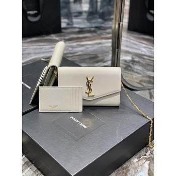 YSL Uptown Chain Wallet Gold White 19x12x4cm