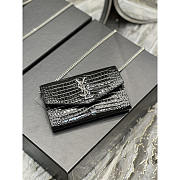 YSL Uptown Chain Wallet Silver Black Crocodile 19x12x4cm - 5