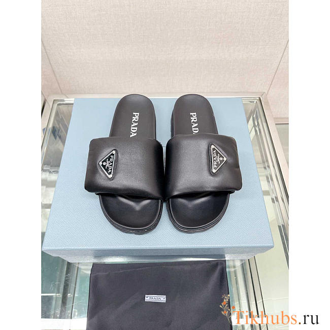 Prada Soft Padded Nappa Leather Slides Black - 1