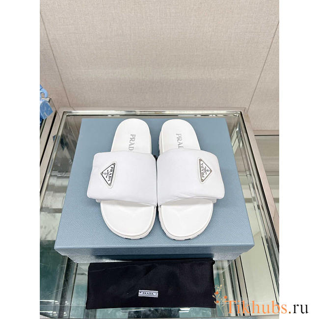 Prada Soft Padded Nappa Leather Slides White - 1