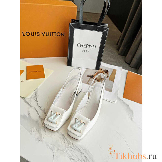 Louis Vuitton LV Leather Block Heels Party White - 1