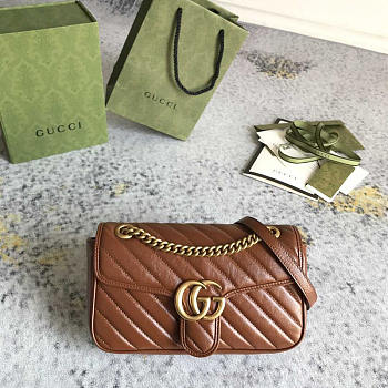 Gucci Marmont Small Matelassé Shoulder Bag Brown 26x15x7cm