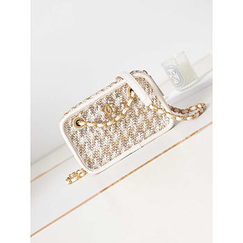 Chanel Small Camera Bag White And Gold 13.5x20.5x7cm