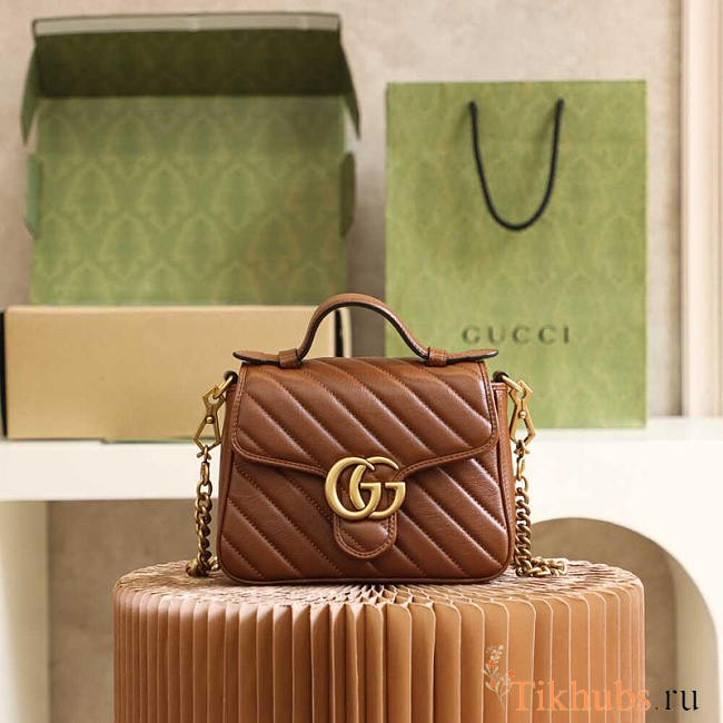 Gucci GG Marmont Mini Top Handle Bag Brown 21x15.5x8cm - 1