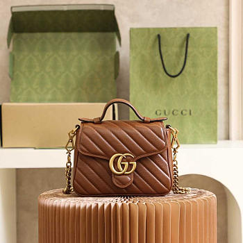 Gucci GG Marmont Mini Top Handle Bag Brown 21x15.5x8cm