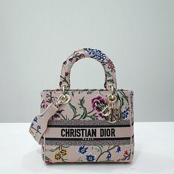 Dior Medium Lady D-lite Natural Multicolor Raffia Petites Fleurs 24 x 20 x 11 cm