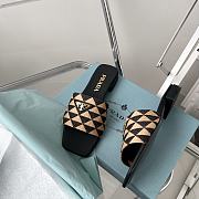 Prada Embroidered Fabric Slides Black Beige - 2