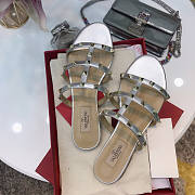 Valentino Rockstub Calfskin Leather Slide Sandal Silver Heels 6cm - 1