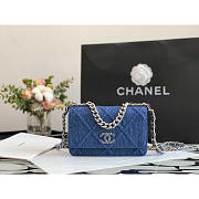 Chanel Denim Blue Quilted Wallet On Chain 19cm - 1